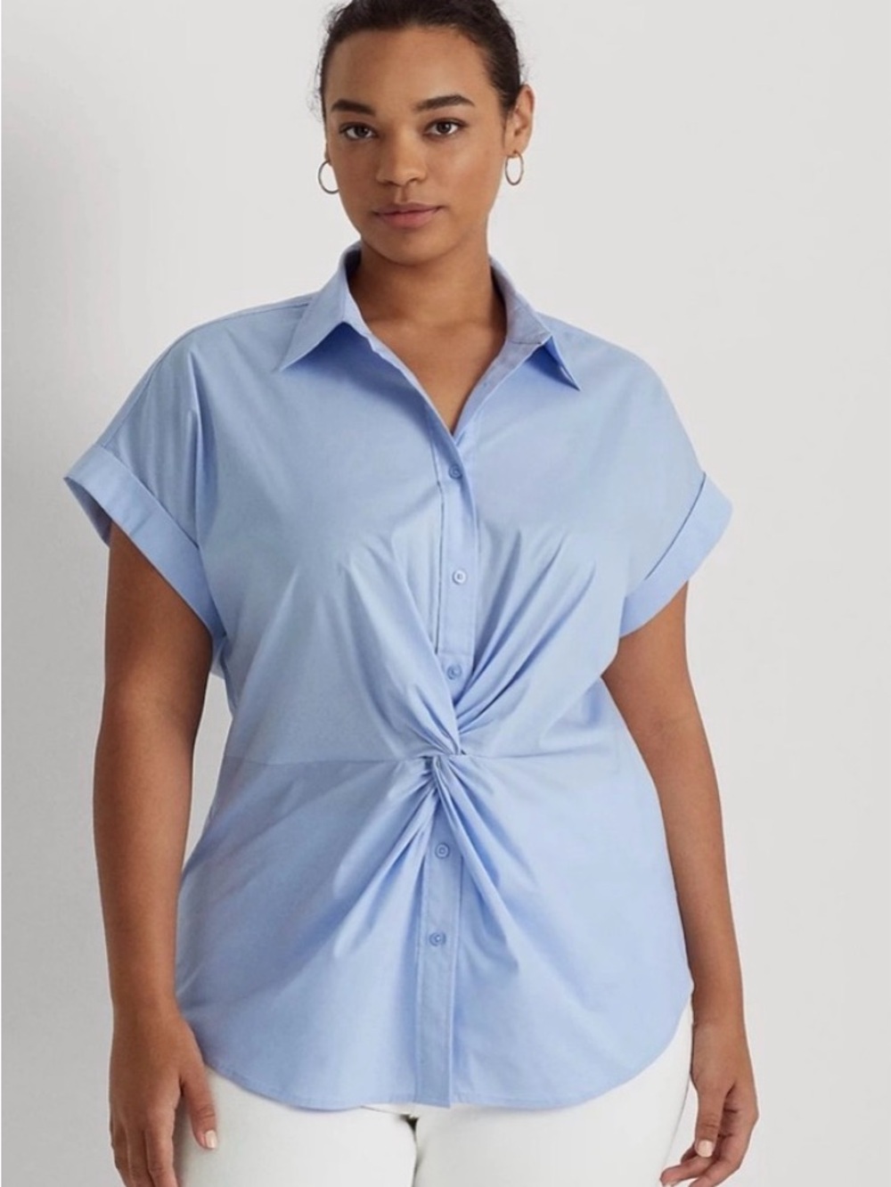 Lauren Ralph Lauren  Blue Twisted Front Cotton Short Sleeves Shirt -